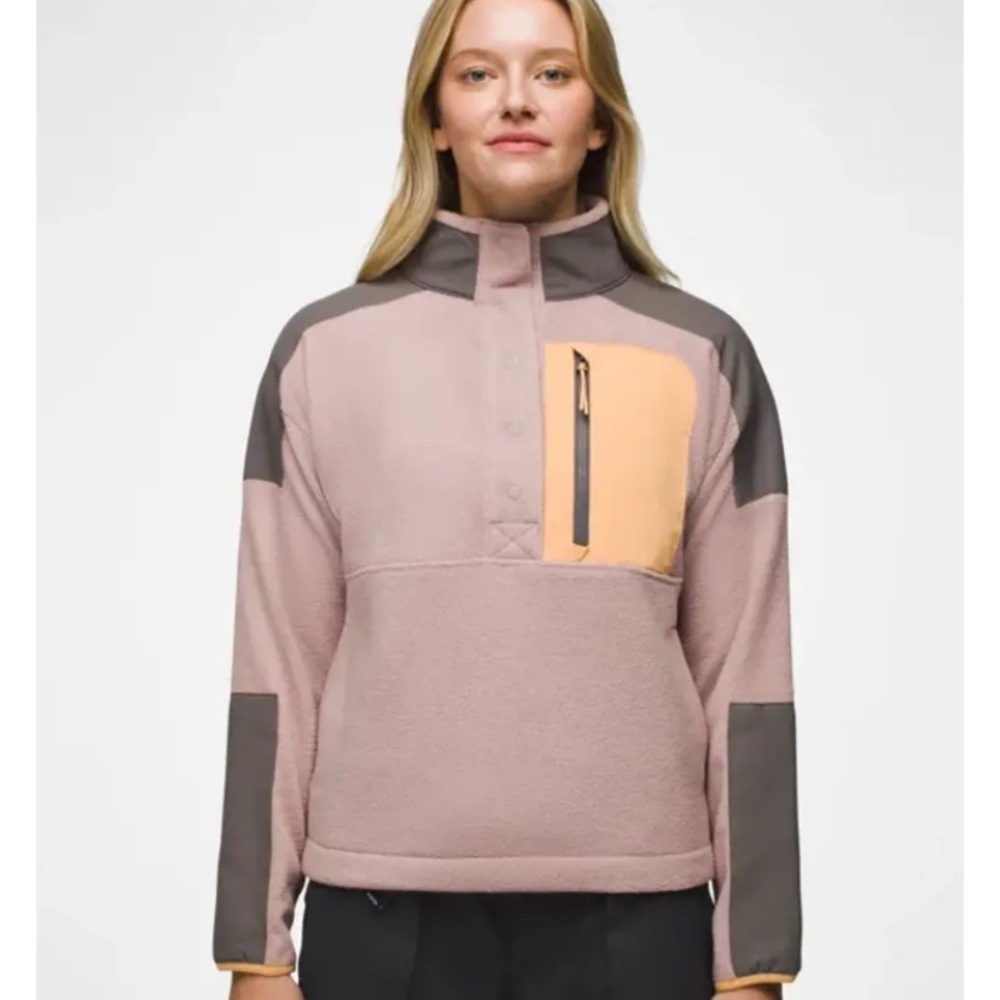 Prana Peak Snap Up fleece. Soft and cozy made from recycled fleece. Purple